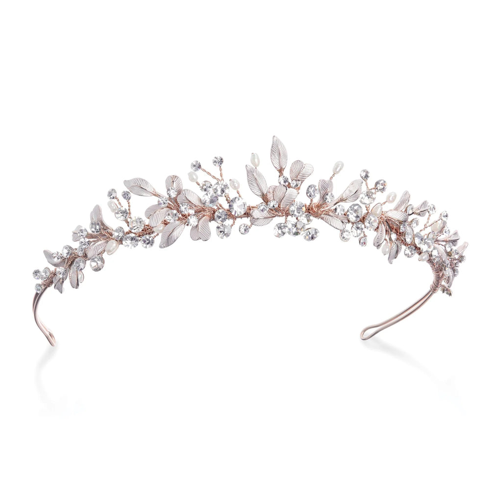 
            
                Load image into Gallery viewer, Brides Rose Gold Wedding Tiara with Crystals, ELFIN
            
        