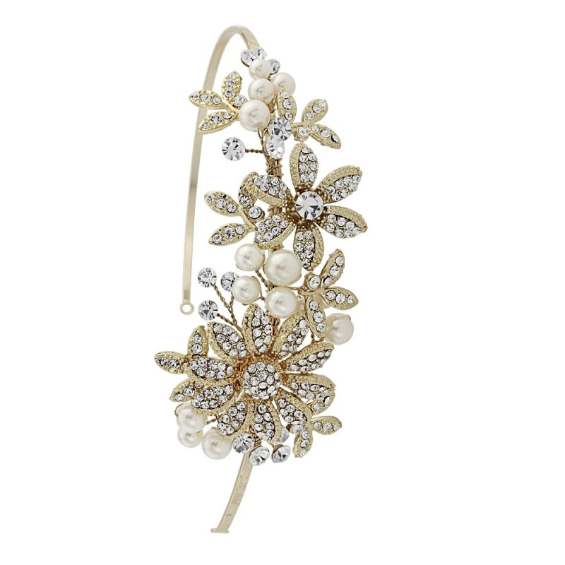 Brides Scarlett Crystal and Pearl Headband, Gold, Rose Gold or Silver