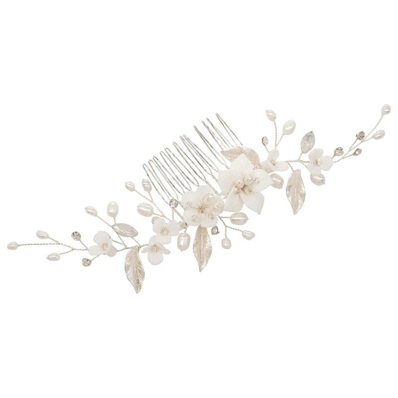 
            
                Load image into Gallery viewer, Brides Silver Floral Hair Comb with Opals and Pearls, A7851
            
        