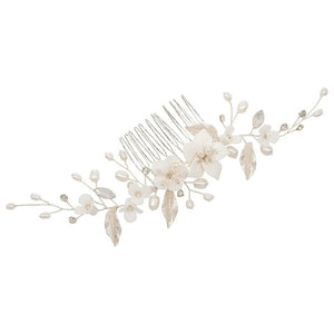 
            
                Load image into Gallery viewer, Brides Silver Floral Hair Comb with Opals and Pearls, A7851
            
        