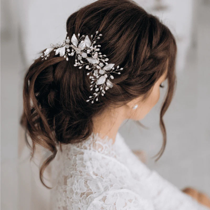 Brides Silver Hair Comb with Opals and Pearls 7904
