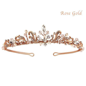 Brides or Bridesmaids Clarabelle Rose Gold Tiara, Clear Crystals, Ivory Pearls 19
