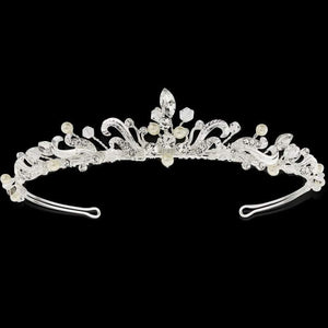 
            
                Load image into Gallery viewer, Brides or Bridesmaids Clarabelle Silver Tiara, Clear Crystals, Ivory Pearls 18
            
        