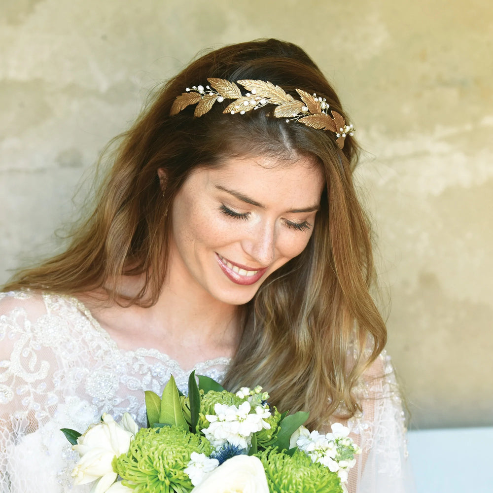 Bronze Leaf Bridal Headband, Grecian Dream