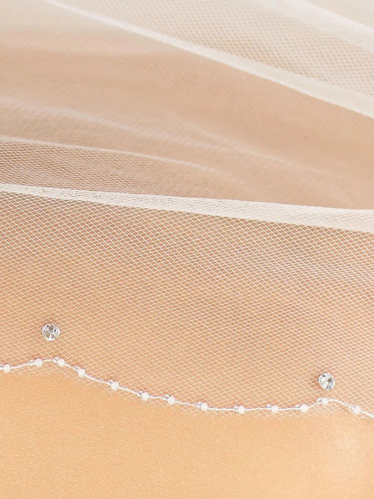 Cathedral Length Wedding Veil, Glass Bead Edge, Two Tier, S203
