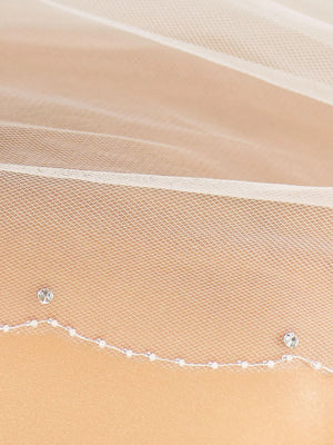 Cathedral Length Wedding Veil, Glass Bead Edge, Two Tier, S203