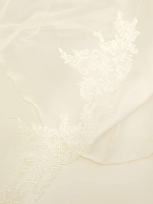 Cathedral Length Wedding Veil, Single Tier, Cut & Lace Edge, Ivory Tulle S426