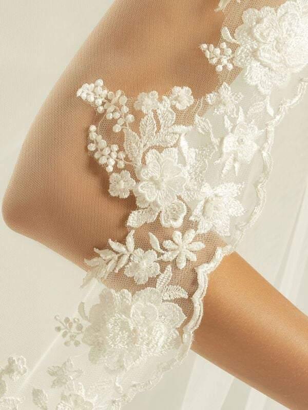 Cathedral Veil Single Tier Beaded Lace Edge S274
