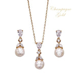 Champagne Gold Crystal and Pearl Bridal Jewellery Set 7534