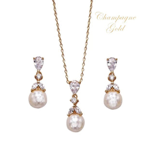 
            
                Load image into Gallery viewer, Champagne Gold Crystal and Pearl Bridal Jewellery Set 7534
            
        