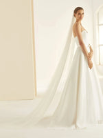 Chapel Length Single Tier Wedding Veil, Lace Edge, Soft Ivory Tulle S352