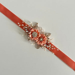 Coral Flower Girl Belt Sash, Bridal Belt, Velvet Wedding Dress Belt, All colours, TT439