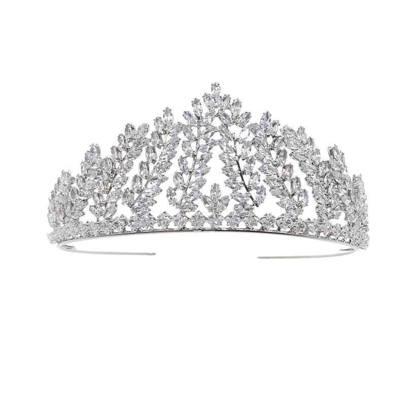 Crystal Wedding Tiara, Silver Bridal Crown 7007