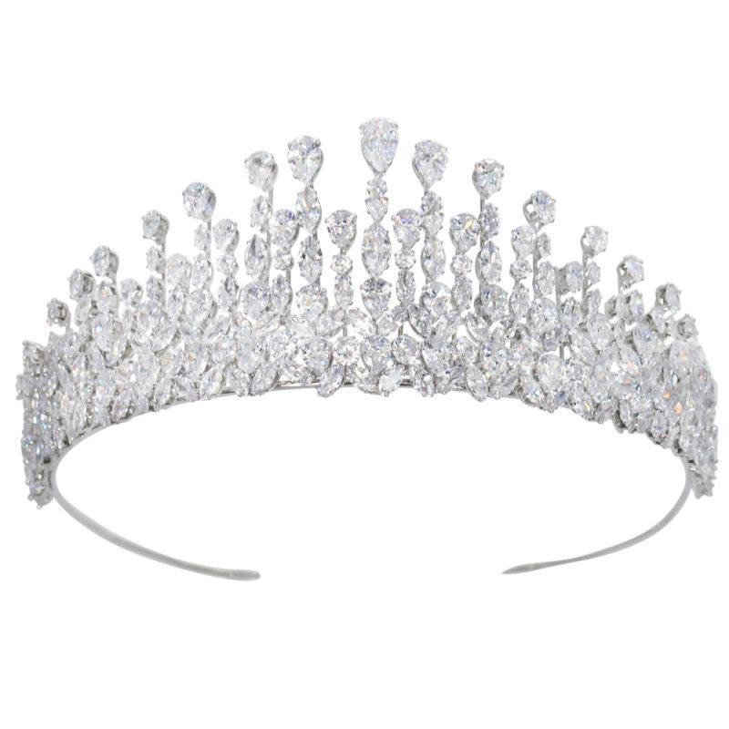 Crystal Wedding Tiara, Silver Bridal Crown 7264 - Topknot Tiaras & Veils