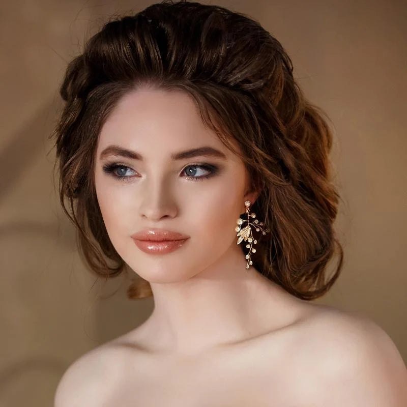 Crystal and Pearl Vine Drop Earrings, Gold, Rose Gold, Silver, Bridal Jewellery - Topknot Tiaras & Veils