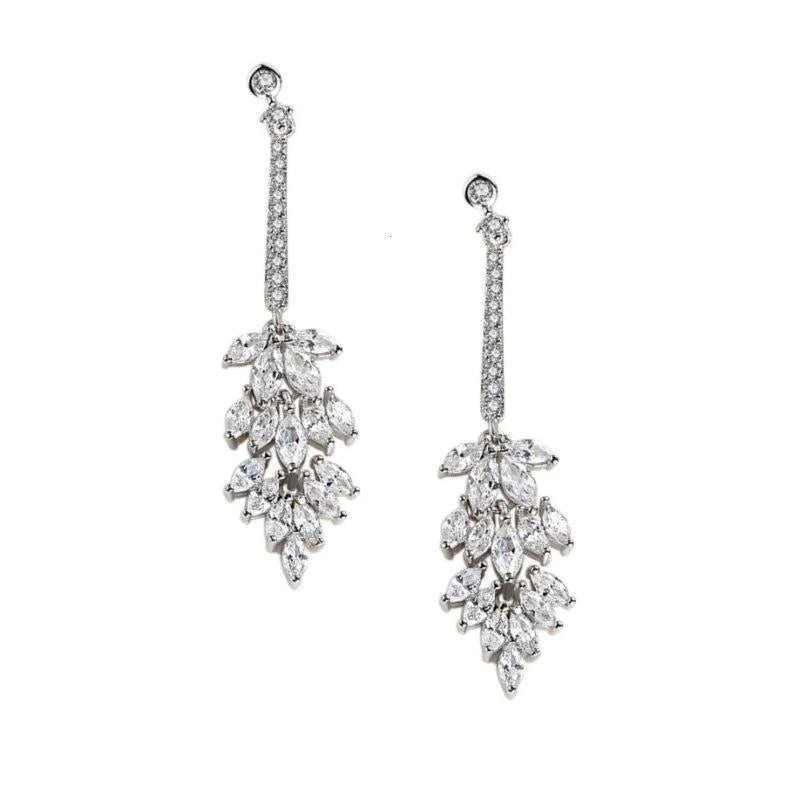 
            
                Load image into Gallery viewer, Crystal Drop Wedding Earrings, Silver 7049
            
        