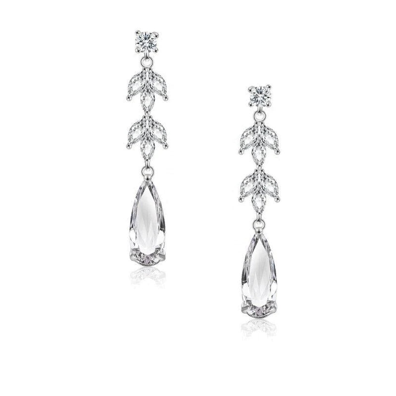 
            
                Load image into Gallery viewer, Crystal Drop Wedding Earrings, Silver 7540
            
        