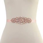 Crystal Embellished Bridal Belt, Wedding Dress Belt, Organza Sash, Pink Rose 150