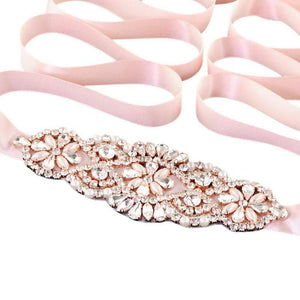 Crystal Embellished Bridal Belt, Wedding Dress Belt, Organza Sash, Pink Rose 150