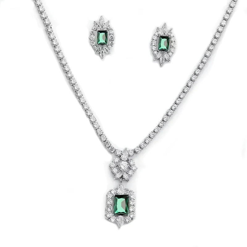 
            
                Load image into Gallery viewer, Crystal Necklace &amp;amp; Earring Set, Emerald Green Wedding Jewellery 9173
            
        