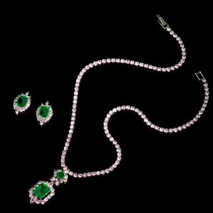 
            
                Load image into Gallery viewer, Crystal Necklace &amp;amp; Earring Set, Emerald Green Wedding Jewellery 9173
            
        