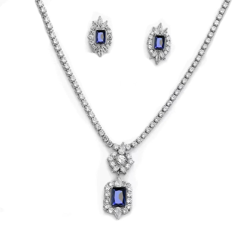 Crystal Necklace & Earring Set, Sapphire Blue Wedding Jewellery 9175