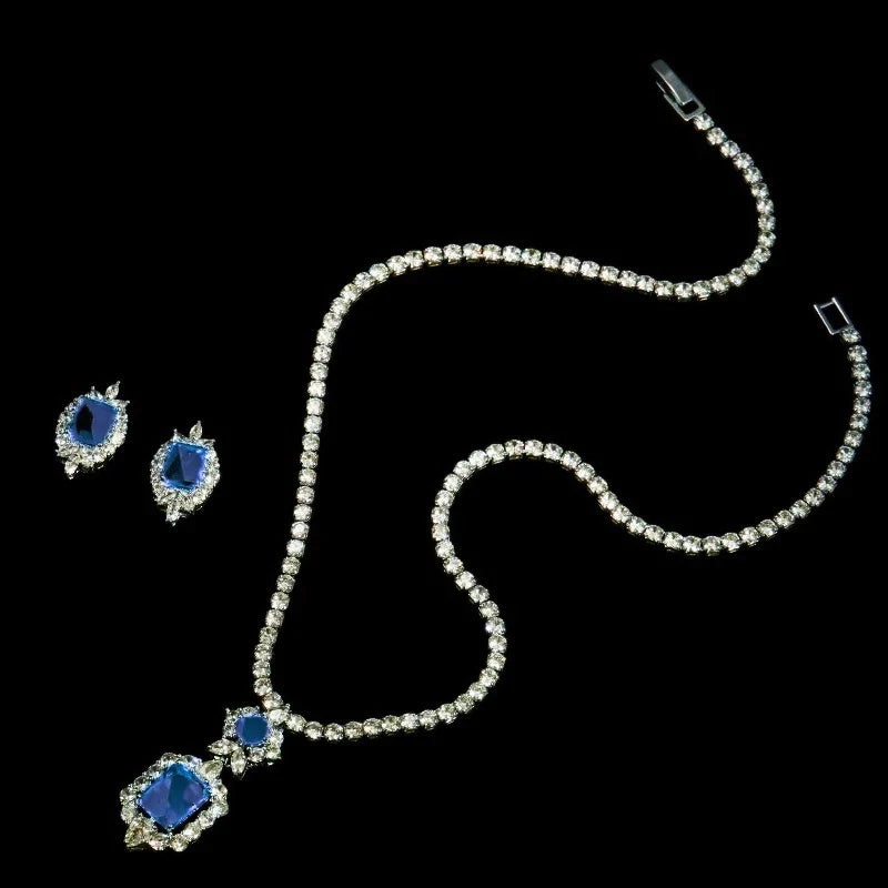 Crystal Necklace & Earring Set, Sapphire Blue Wedding Jewellery 9175