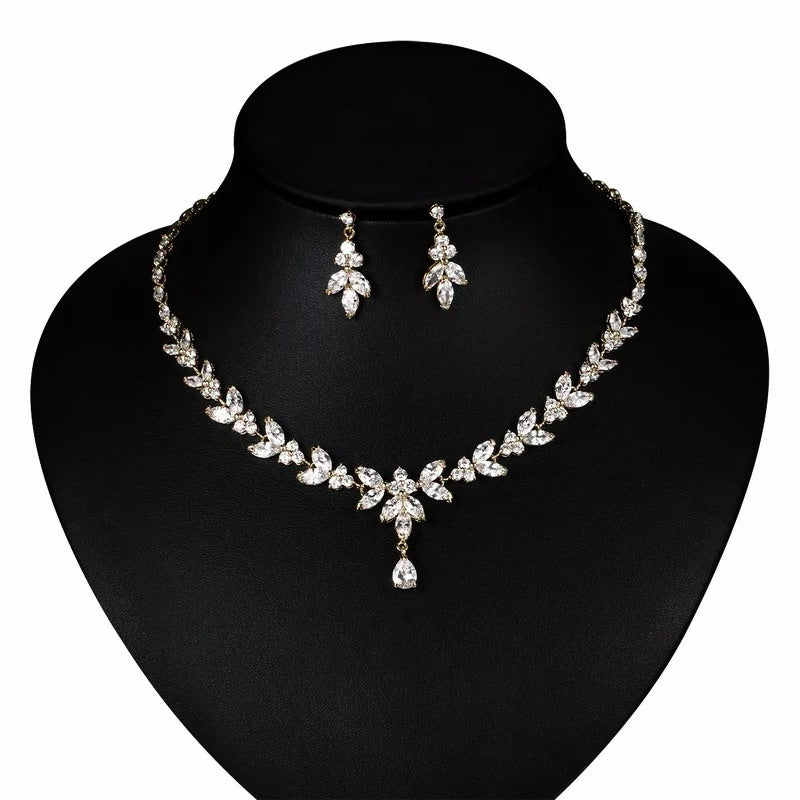 Crystal Necklace and Earring Set, Gold Bridal Jewellery 7750
