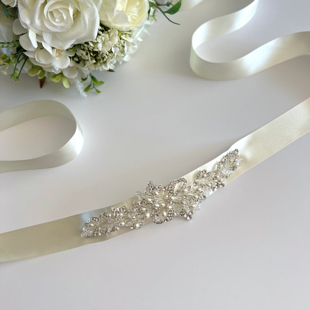 Ivory Handmade Flowers Bridal Belt,Wedding Belt, Girl Sash,Beaded