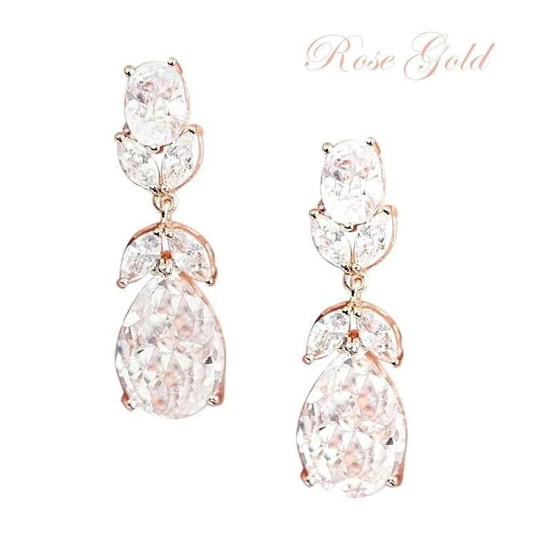 Crystal Starlet Earrings, Rose Gold or Silver, Bridal Jewellery 7196,7437-Rose Gold