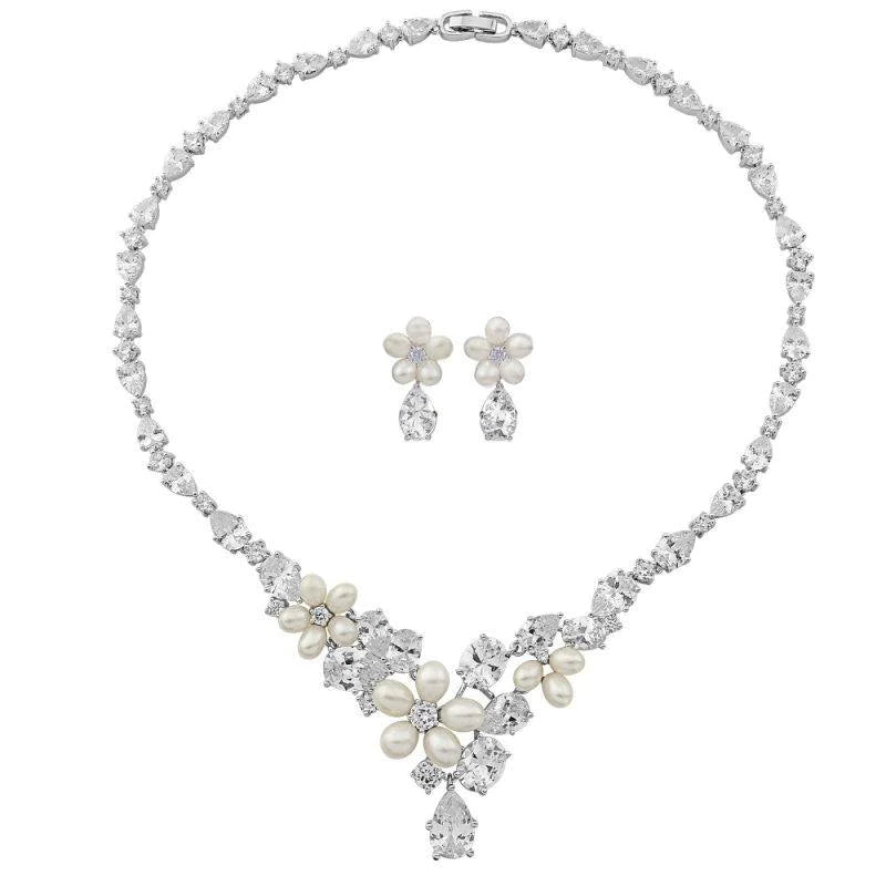 Crystal and Pearl Bridal Jewellery Set 1056