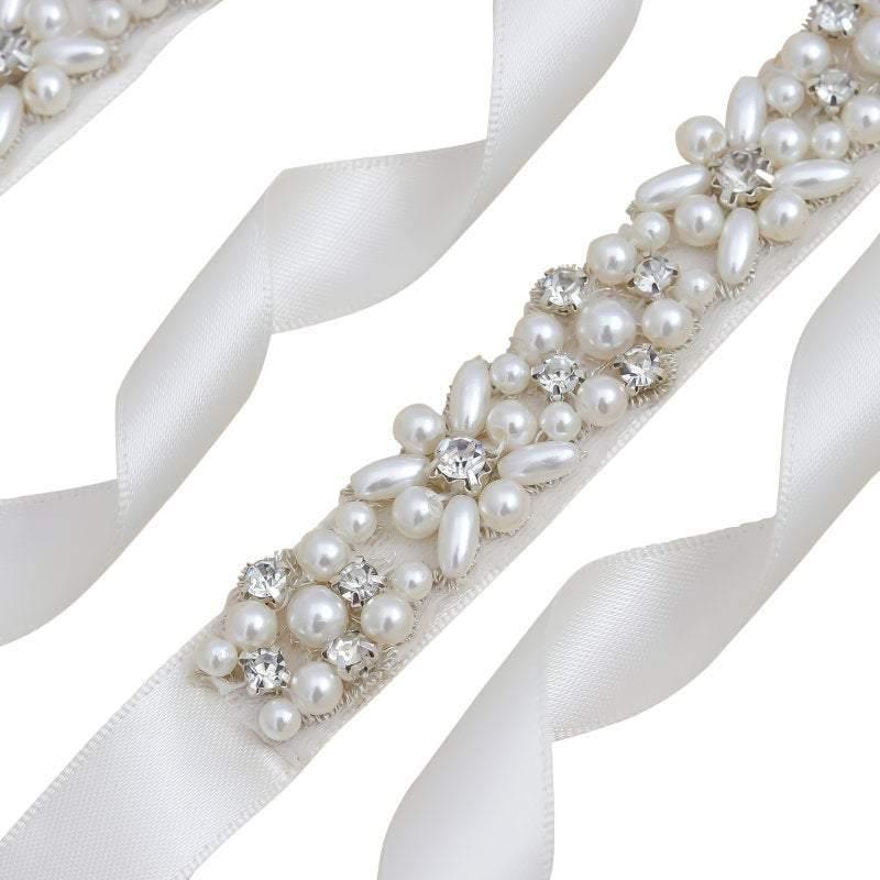 Crystal and Pearl Dainty Daisy Bridal Belt, Wedding Dress Belt, Organza Sash 144