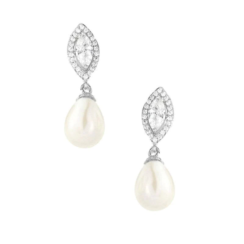 Crystal and Pearl Drop Wedding Earrings, Silver 7553