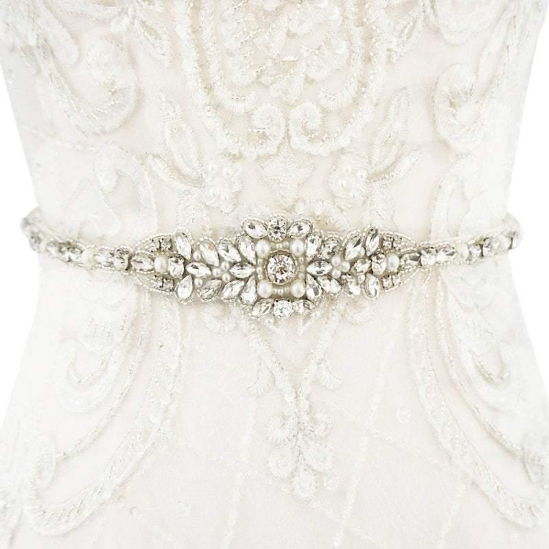 Crystal and Pearl Embellished Bridal Belt, Wedding Dress Belt, Organza Sash 145