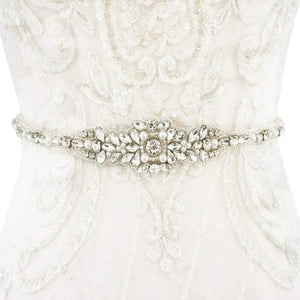 Crystal and Pearl Embellished Bridal Belt, Wedding Dress Belt, Organza Sash 145