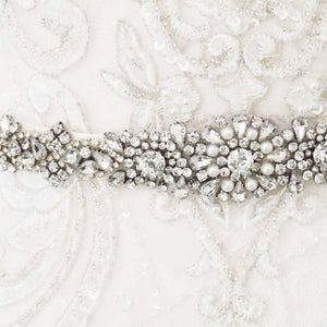 Crystal and Pearl Embellished Bridal Belt, Wedding Dress Belt, Organza Sash 146