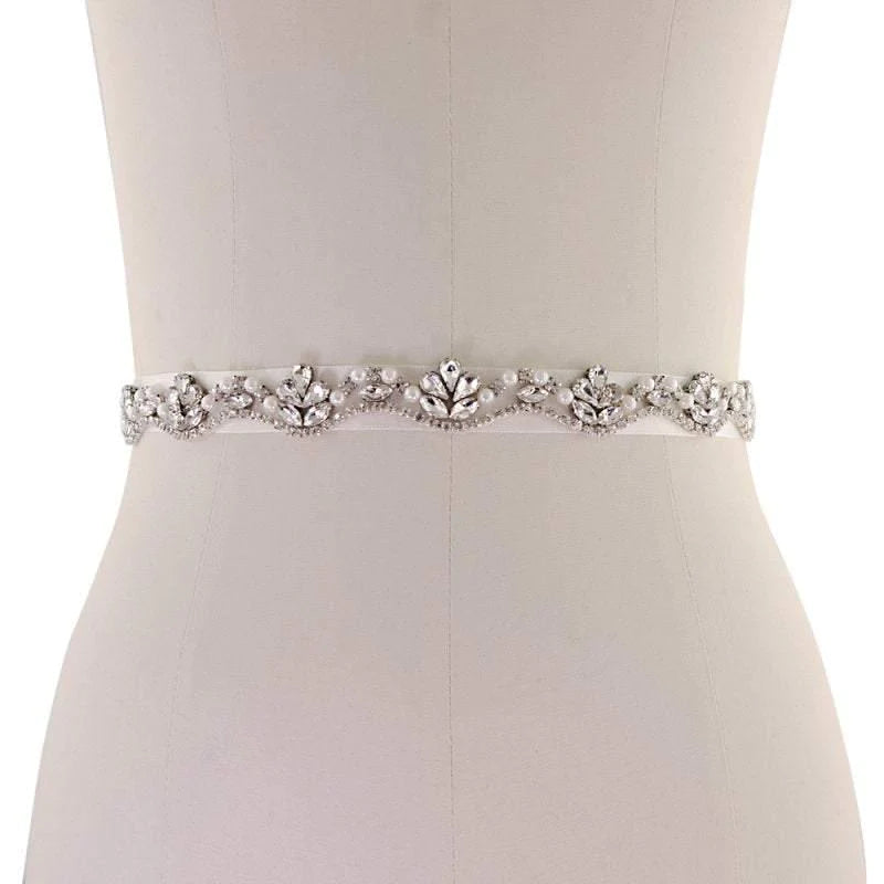Crystal and Pearl Embellished Bridal Belt, Wedding Dress Belt, Organza Sash 149