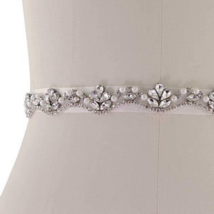 
            
                Load image into Gallery viewer, Crystal and Pearl Embellished Bridal Belt, Wedding Dress Belt, Organza Sash 149
            
        