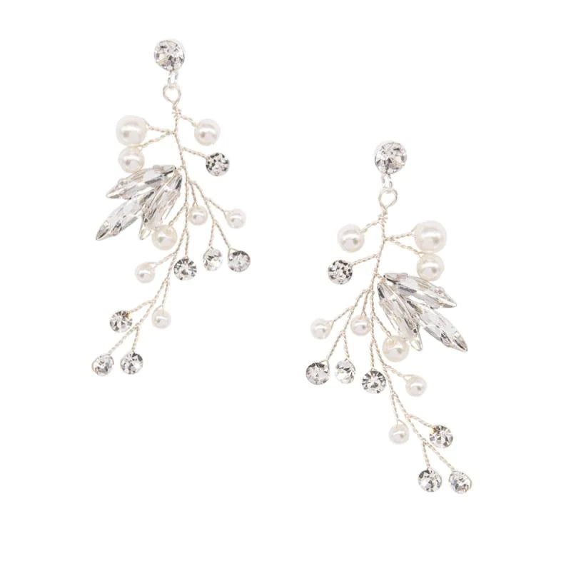 
            
                Load image into Gallery viewer, Crystal and Pearl Vine Drop Earrings, Gold, Rose Gold, Silver, Bridal Jewellery
            
        