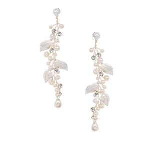 
            
                Load image into Gallery viewer, Crystal and Pearl Vine Leaf Wedding Earrings, Silver 7660
            
        