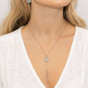 
            
                Load image into Gallery viewer, Drop Necklace, Rose Quartz and Aqua Chalcedony
            
        