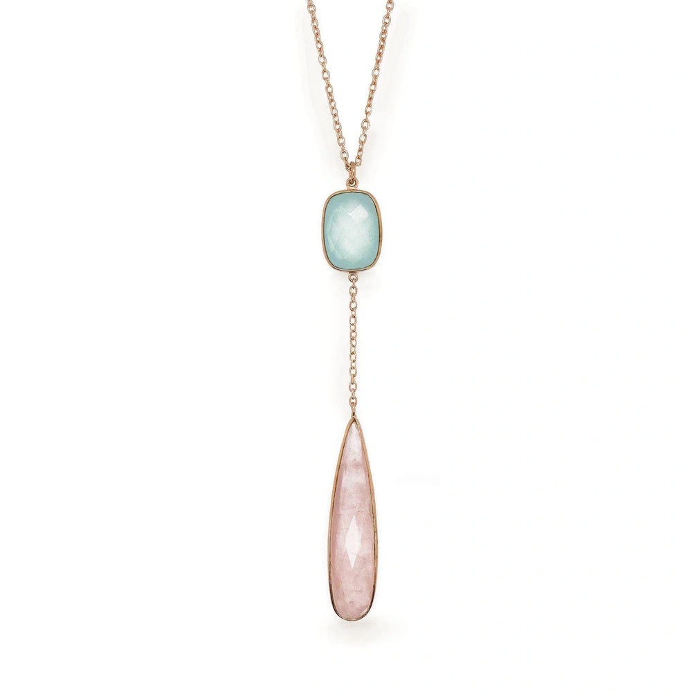 
            
                Load image into Gallery viewer, Drop Necklace, Rose Quartz and Aqua Chalcedony
            
        