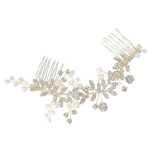 
            
                Load image into Gallery viewer, Eternally Crystal Hair Comb, Brides Crystal and Pearl Headdress, Silver finish 7544
            
        