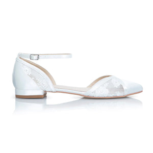 Flat Bridal Shoes, Ivory Satin and Lace, By Perfect Bridal, Penny