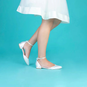 
            
                Load image into Gallery viewer, Flat Bridal Shoes in Ivory Satin, By Perfect Bridal Company, Tilly
            
        