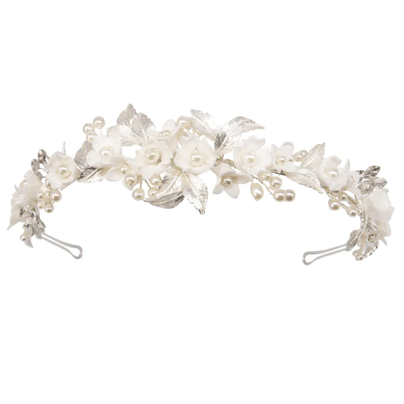 Floral Bridal Headband with Pearls, 7835