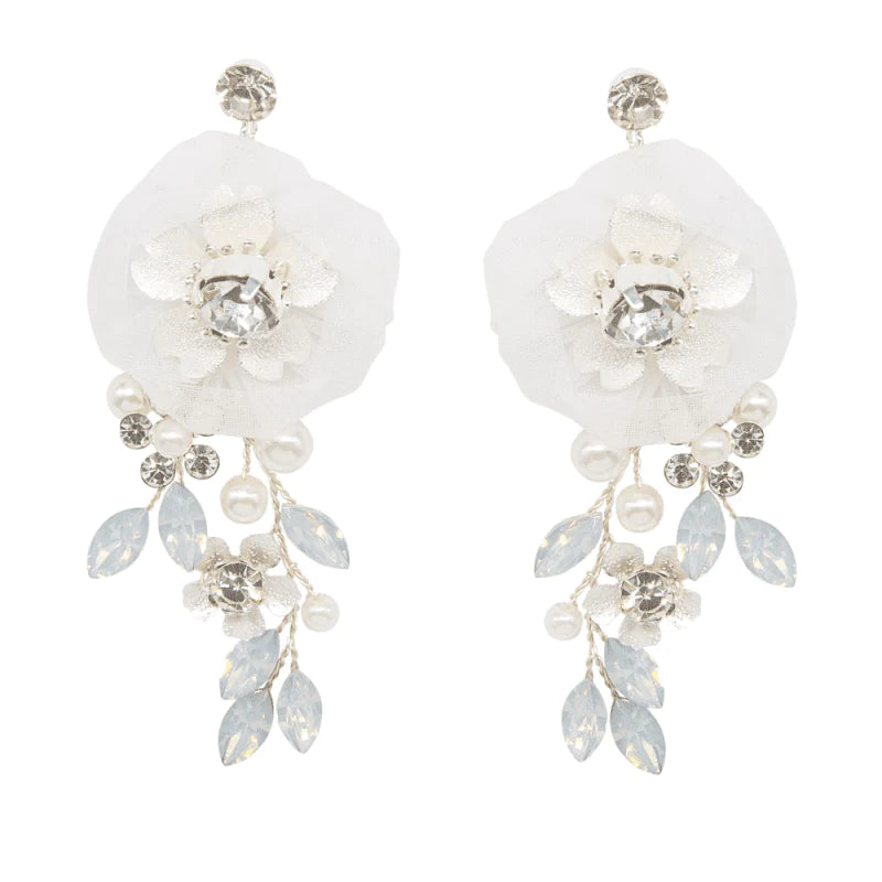 Floral Wedding Earrings with Crystals and Pearls, A9045 - Topknot Tiaras & Veils