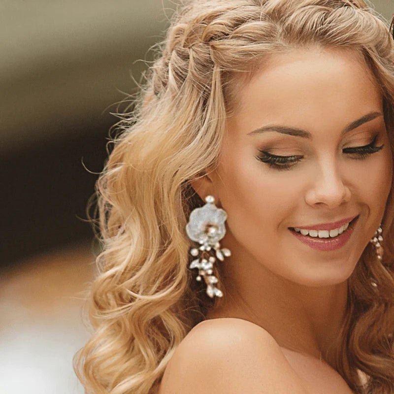 Floral Wedding Earrings with Crystals and Pearls, A9045 - Topknot Tiaras & Veils