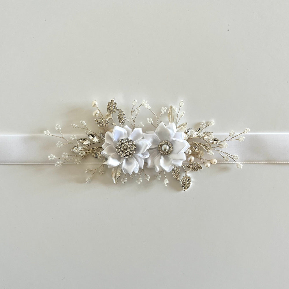 
            
                Load image into Gallery viewer, Floral Bridal Belt, Flower Girl Belt Sash, Velvet Wedding Dress Belt, All colours, TT434
            
        