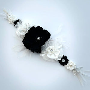 Floral Bridal Belt Sash, Wedding Dress Belt, Black & Ivory TT27